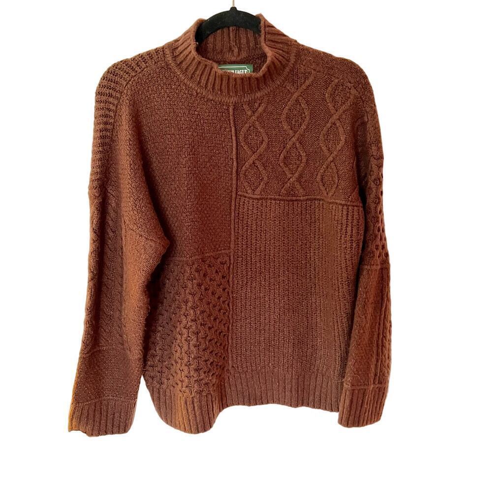 Vintage American Eagle Mixed Stich Mock Neck Sweater Brown SZ M​​​